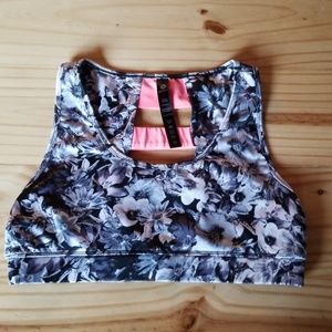 Black And White Floral Sports Bra